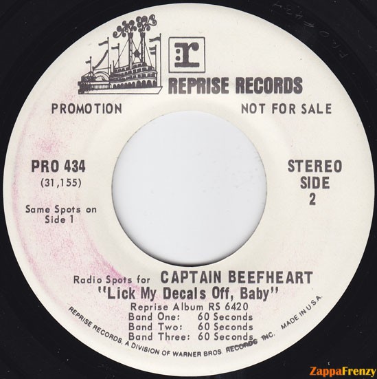 Radio Spots For Captain Beefheart "Lick My Decals Off, Baby" Reprise Album RS 6420